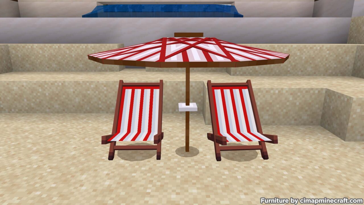 Beach Umbrella and Deckchairs Minecraft Furniture