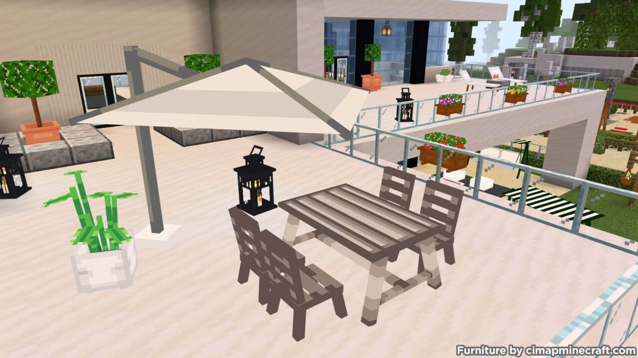 Table and Patio Umbrella Minecraft Furniture